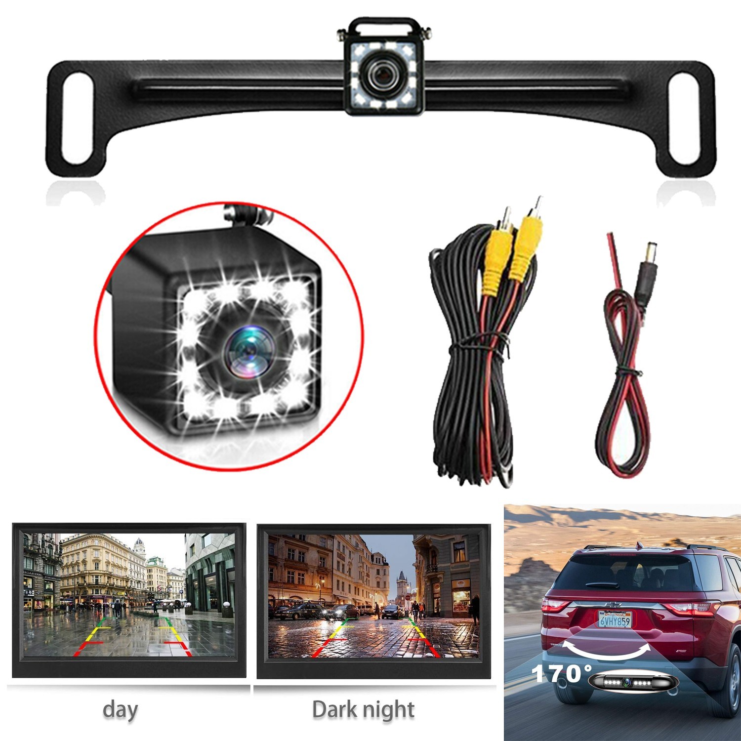 Reverse Backup Camera HD Night Vision 170° Wide Angle Rear View IP67 Waterproof