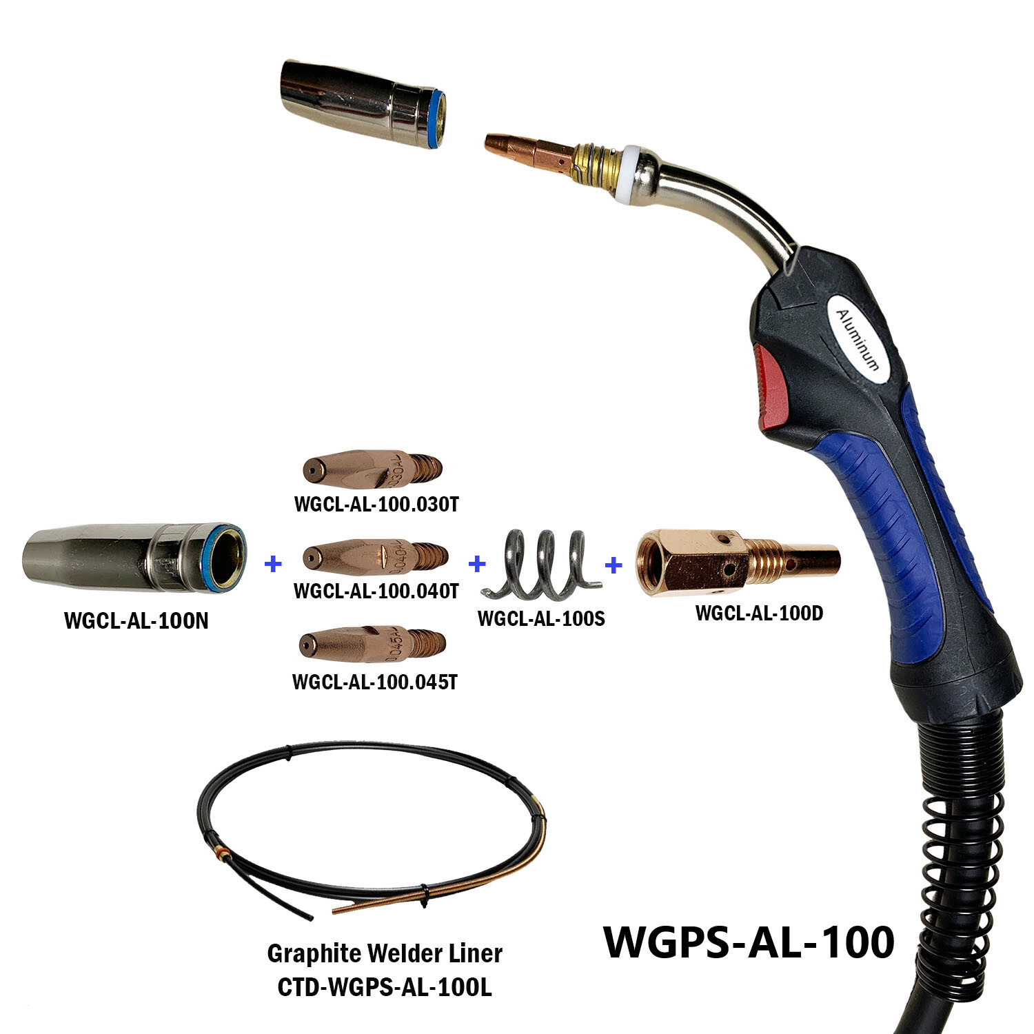 Graphite Mig Welder Liner For Prospot Aluminum Mig Welder - 10' Long Blue Handle