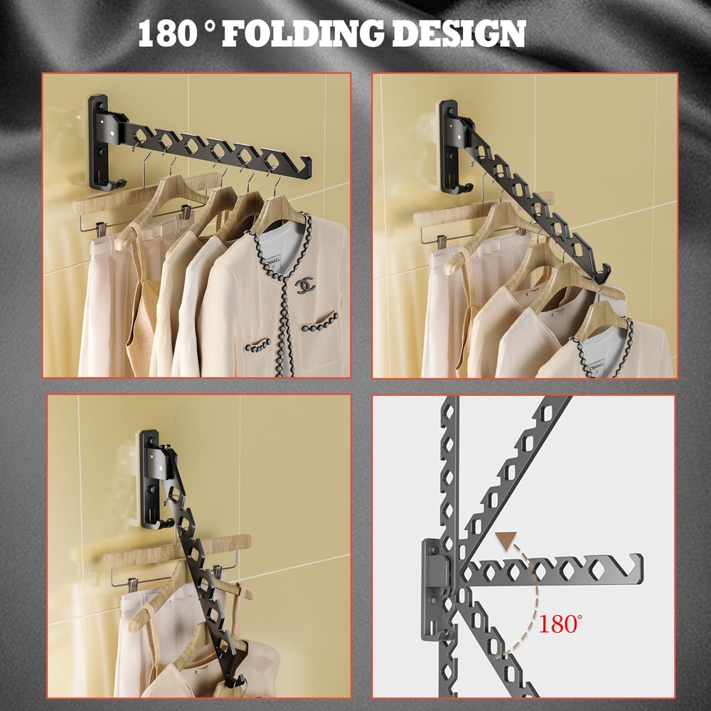 Retractable Wall-Mounted Coat Hanger Rack - 2 Pack, 8 Hooks, Space Saver