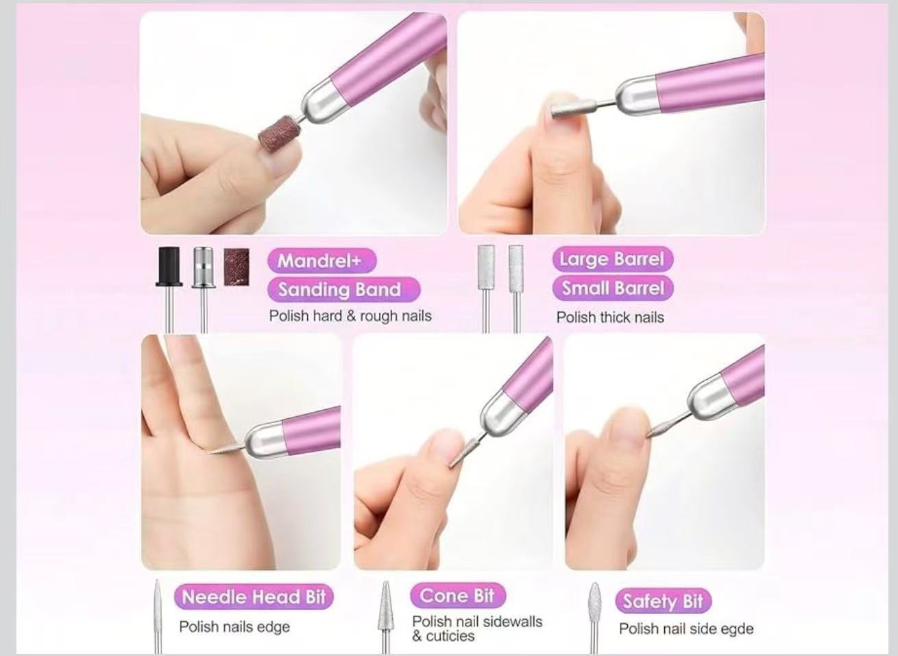 USB Electric Nail Drill, Portable Electric Nail File for Acrylic Gel Nails, Prof