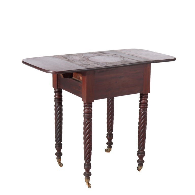 Sheraton Flame Mahogany 2 Drawer Drop Leaf Work Table c1830
