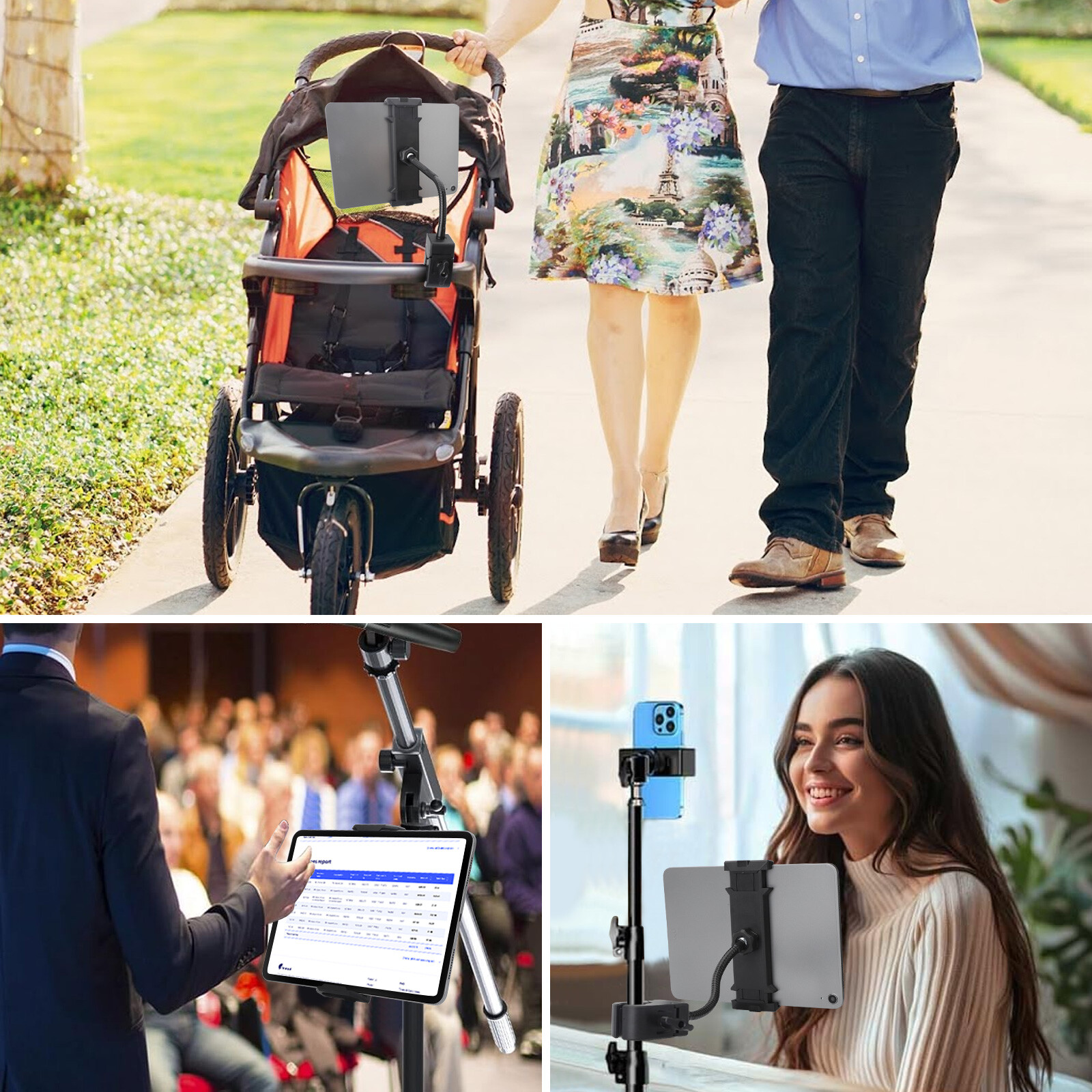 360° Rotate Tablet iPad Phone Holder for Treadmill Bike Handlebar Mic Stand