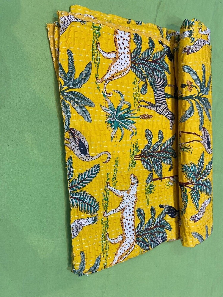 Indian Handmade Jungle Print Traditional Multi Patchwork kantha Throw