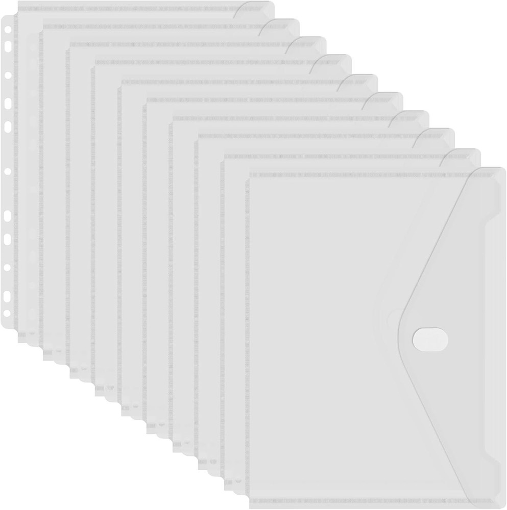 11.4" x 9.25 " 10 Pack Transparent 11 Hole Poly Binder with Hook Loop Closure