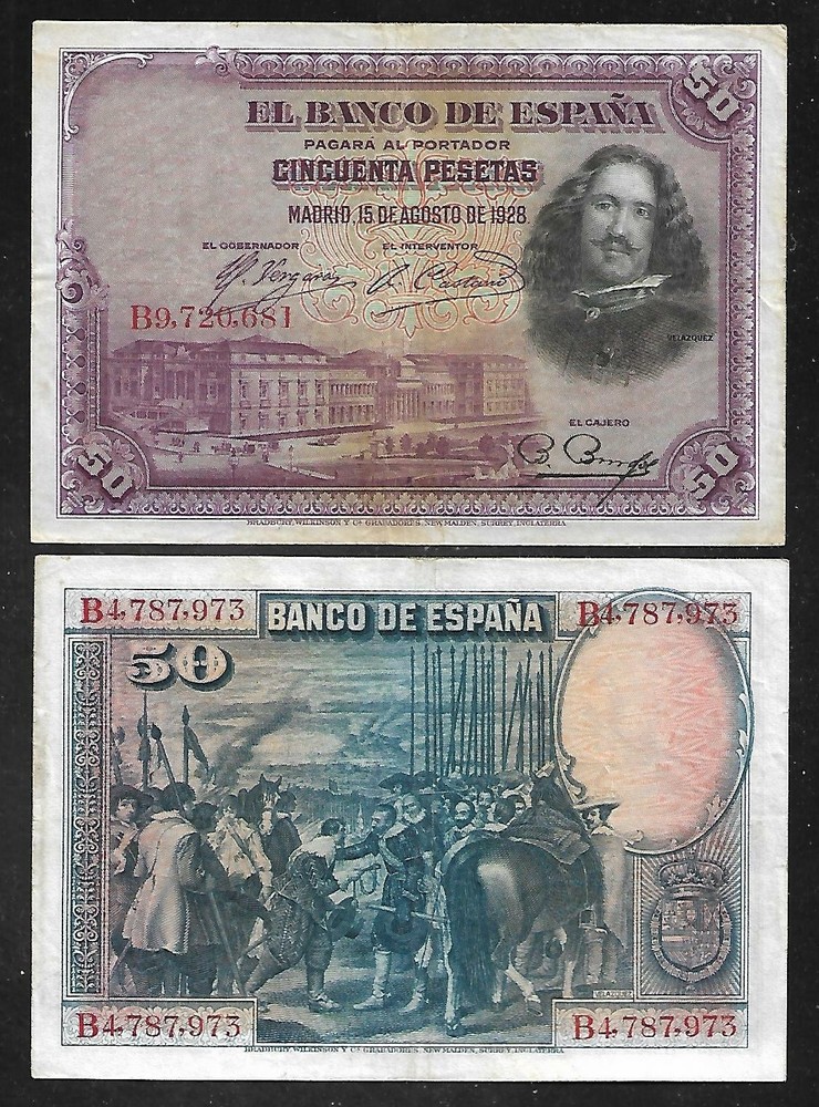 SPAIN - Old 50 Pesetas Note - 1928 - P75b - VF