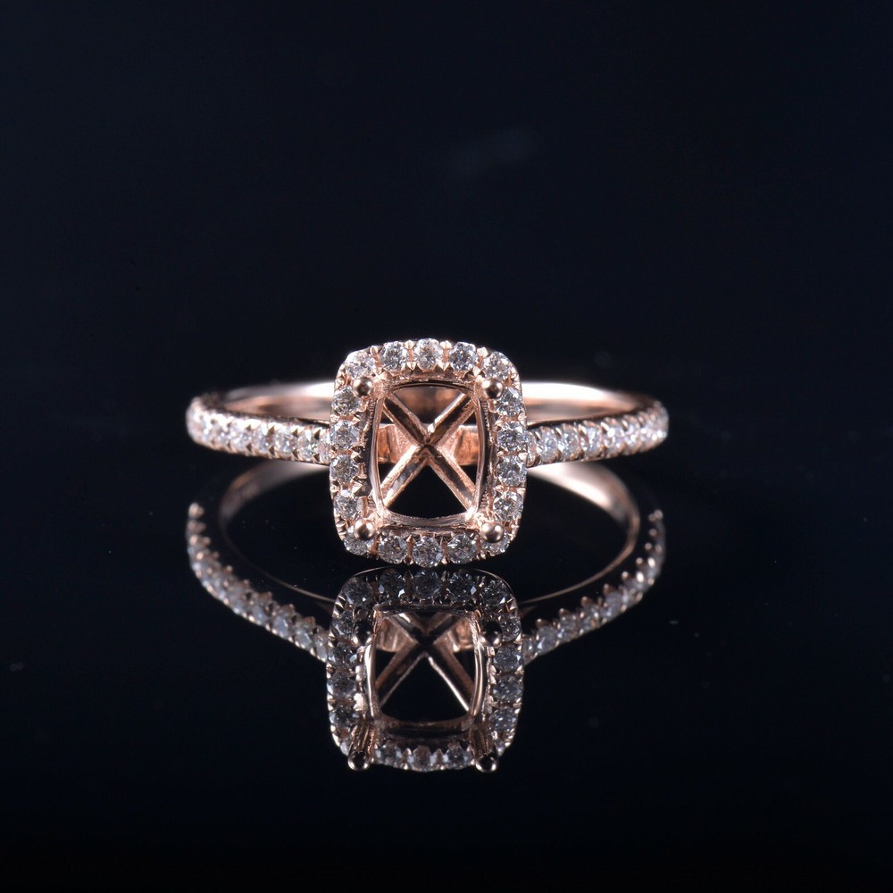 Cushion 6.5x5.5mm Natural Diamond Semi Mount Ring Setting Solid 14K Rose Gold