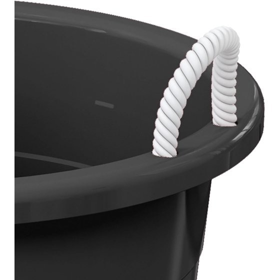 Black 17-Gallon Storage Tub - Flexible Plastic, Rope Handles, Utility Bucket