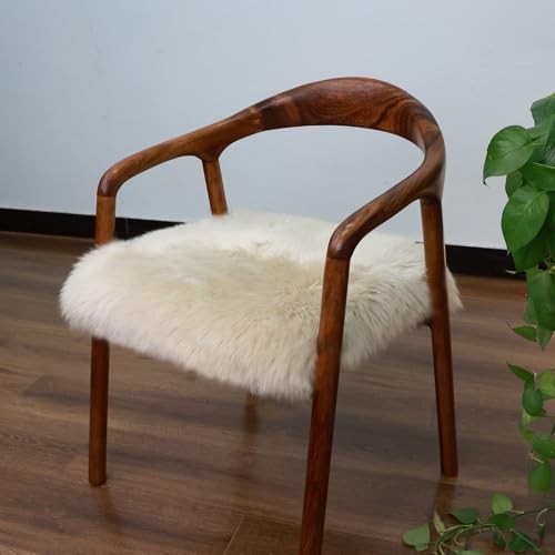 New Zealand Natural Wool Square Sheepskin Seat Pad 18x18 Inch 1 Cream Coffee