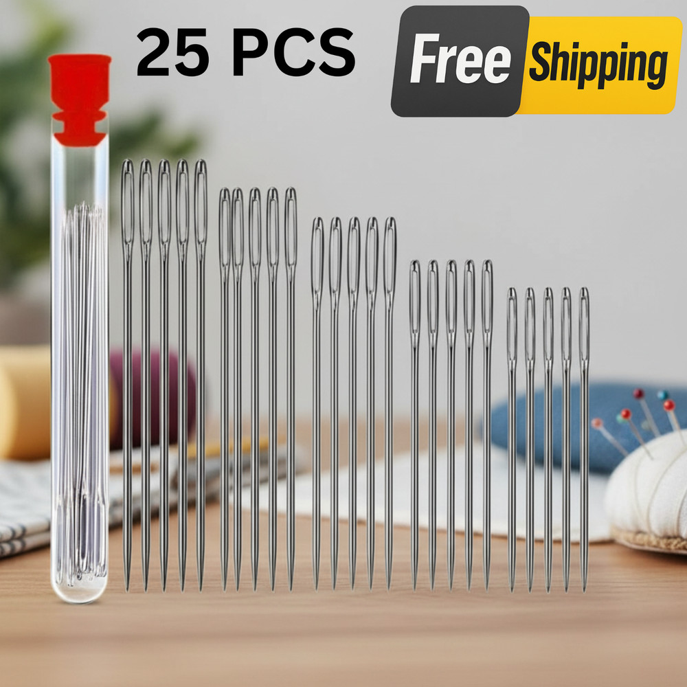 25PCS Large Eye Sewing Needles Set Easy Thread Hand Embroidery Assorted Leather