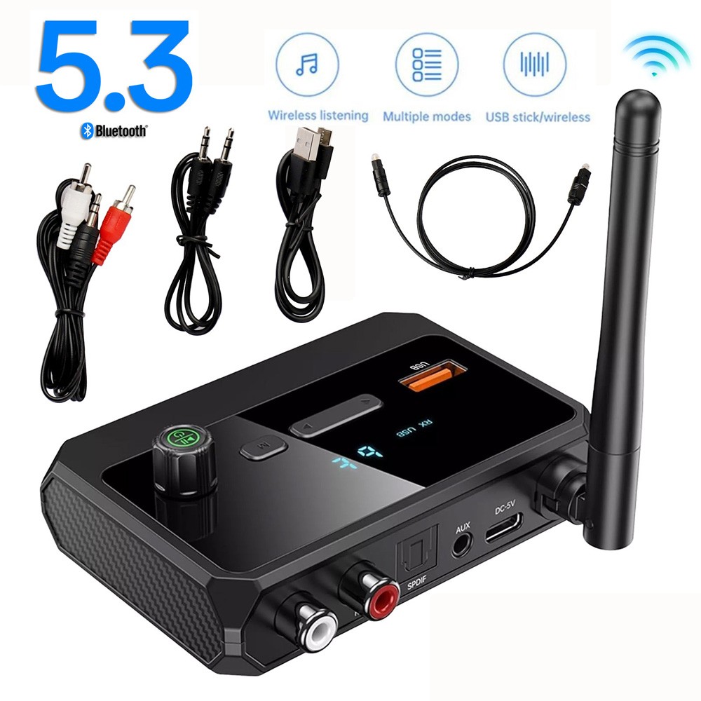 Bluetooth 5.3 Home Stereo Audio Receiver AUX USB Optical HD Music to RCA Adapter