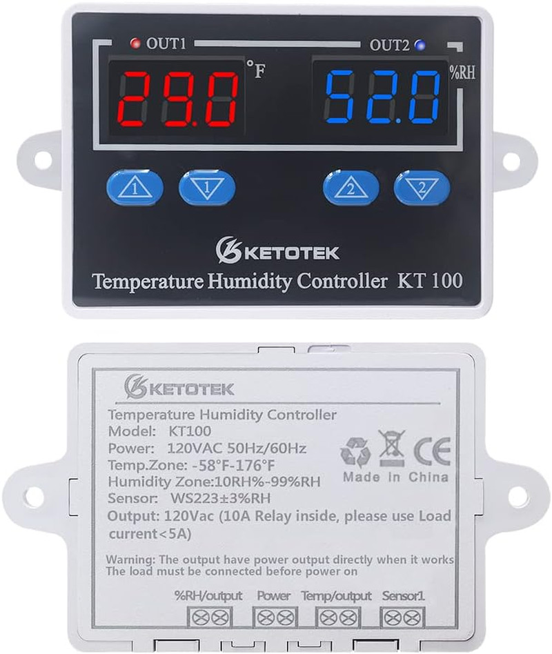 KETOTEK Temperature Humidity Controller Digital Thermostat Module 120V, Heating