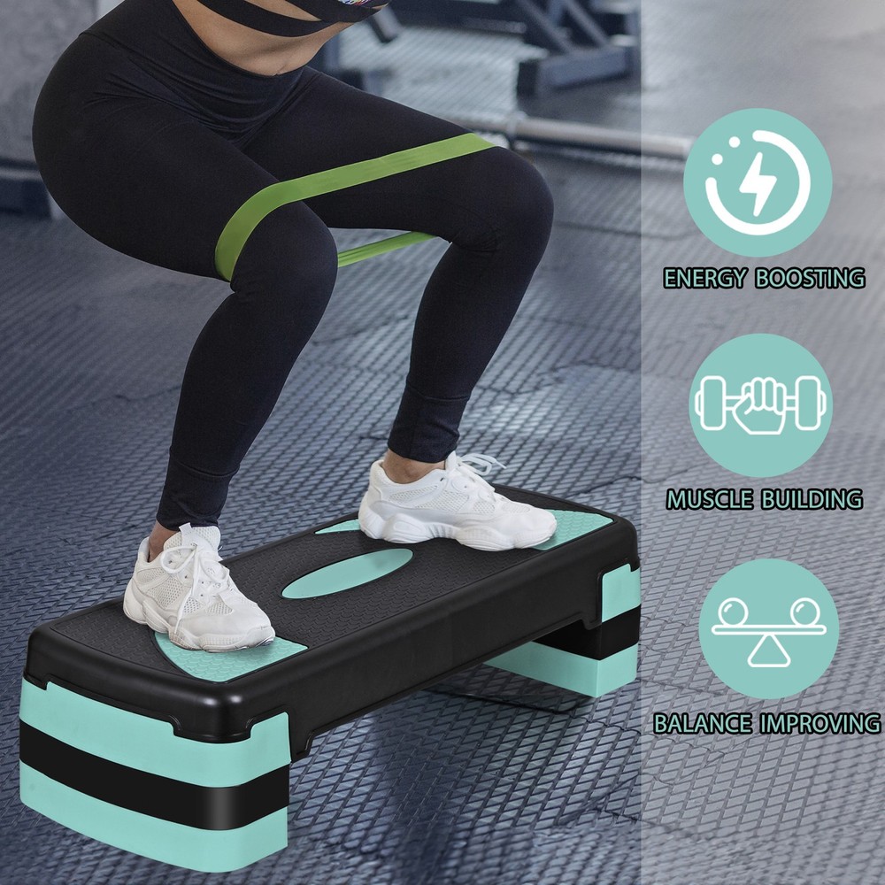 31" Aerobic Exercise Folding Step Platform for Workout 3 Height Stepper Green