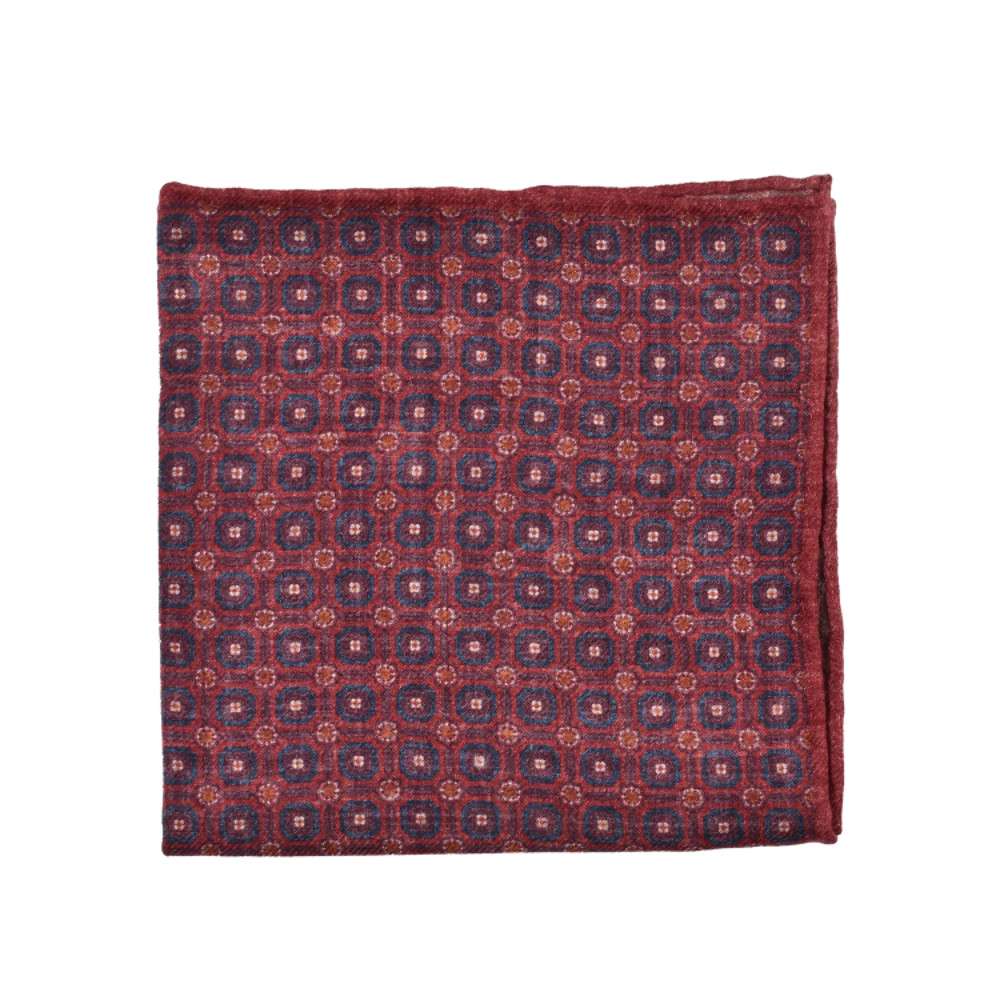 Brunello Cucinelli Brunello Cucinelli Wool Blend Red Geometric Pattern Pocket Sq