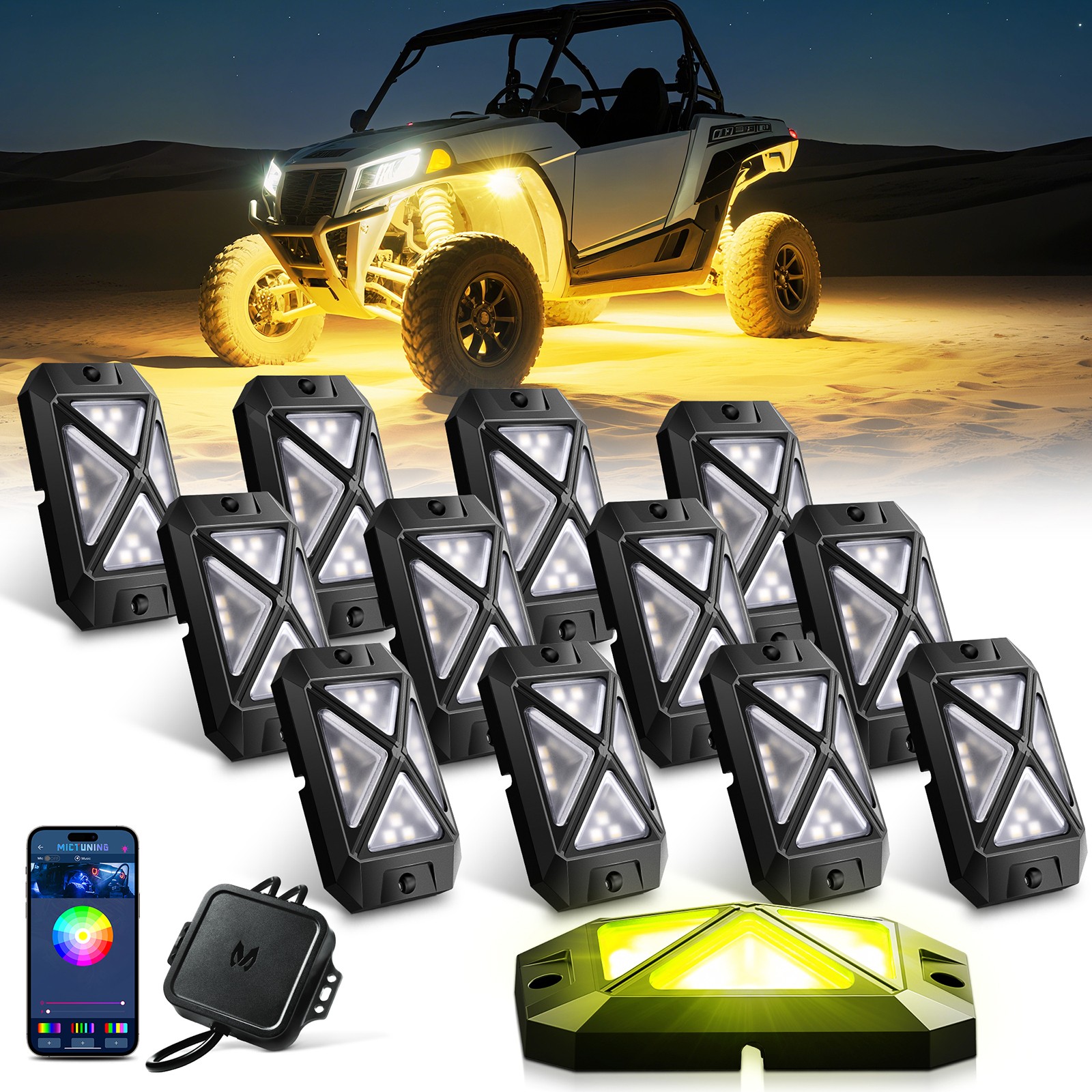 MICTUNING C4 RGBW LED Rock Lights 12 Pod Car Underglow Neon Accent Light LED Kit