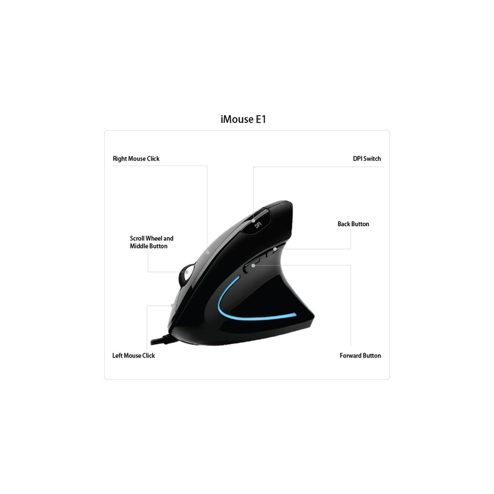 Adesso Wired Vertical Ergonomic Illuminated Optical 6-Button USB Mouse - Right H
