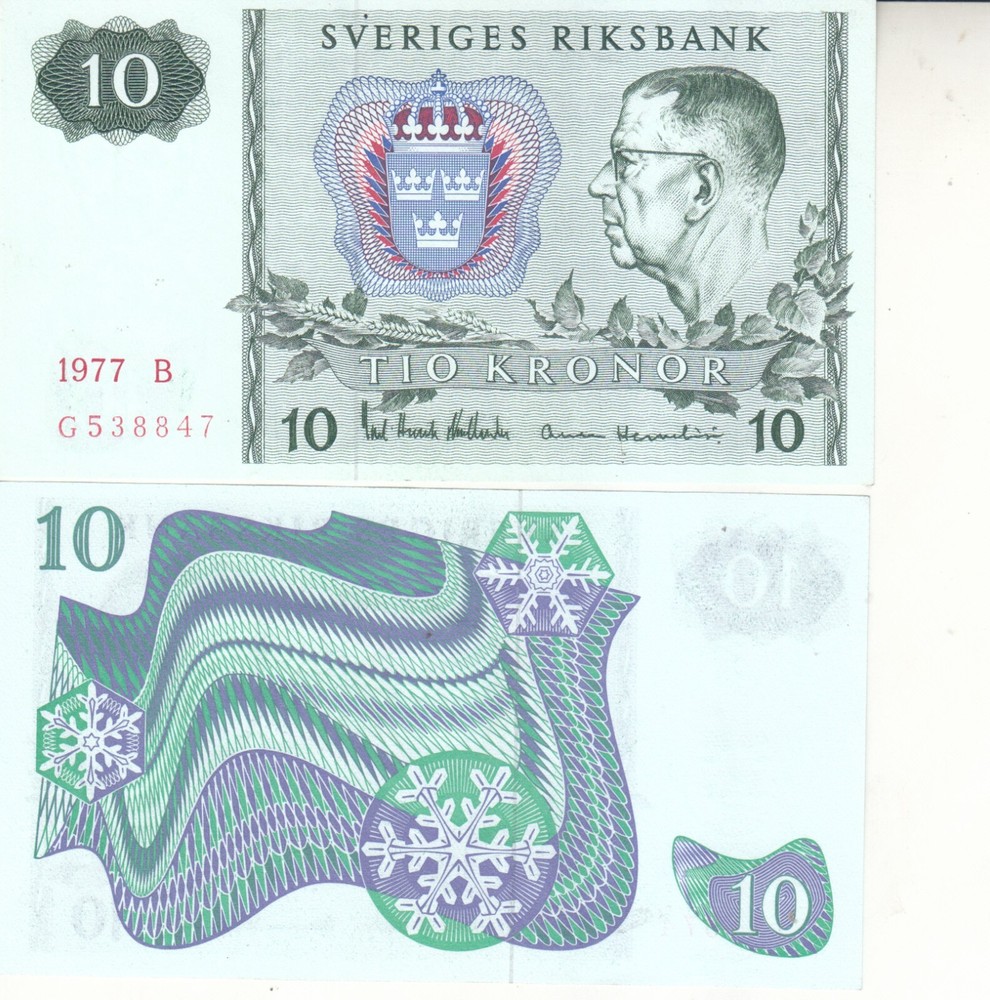 SWEDEN 10 KRONR 1977 P-52 UNC