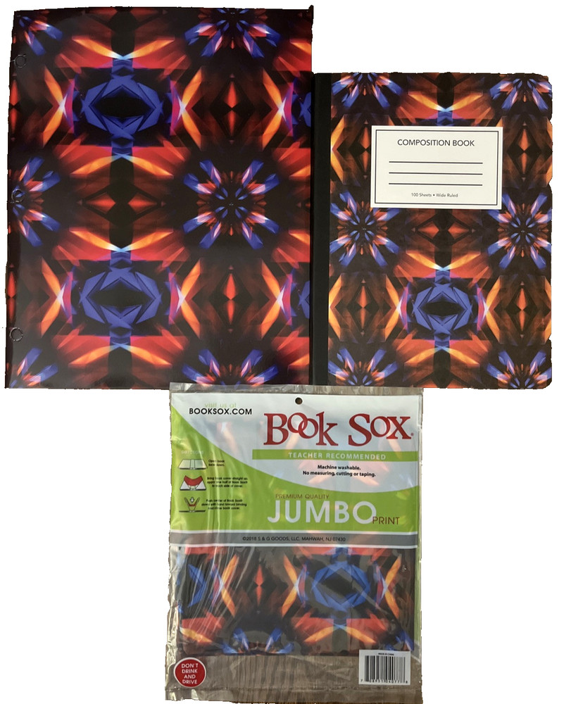 3 Piece Set-Composition Notebook-Book Sox Stretchable Book Cover-3 Ring Folder