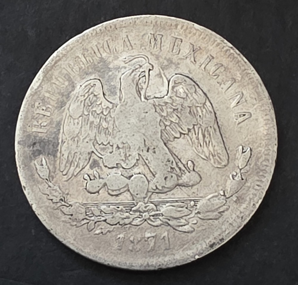 •1871•MEXICO•50 CENTAVOS•SILVER COIN•