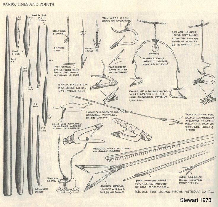 Northwest Coast; Coast Salish, fishing spears/harpoons (19th century).