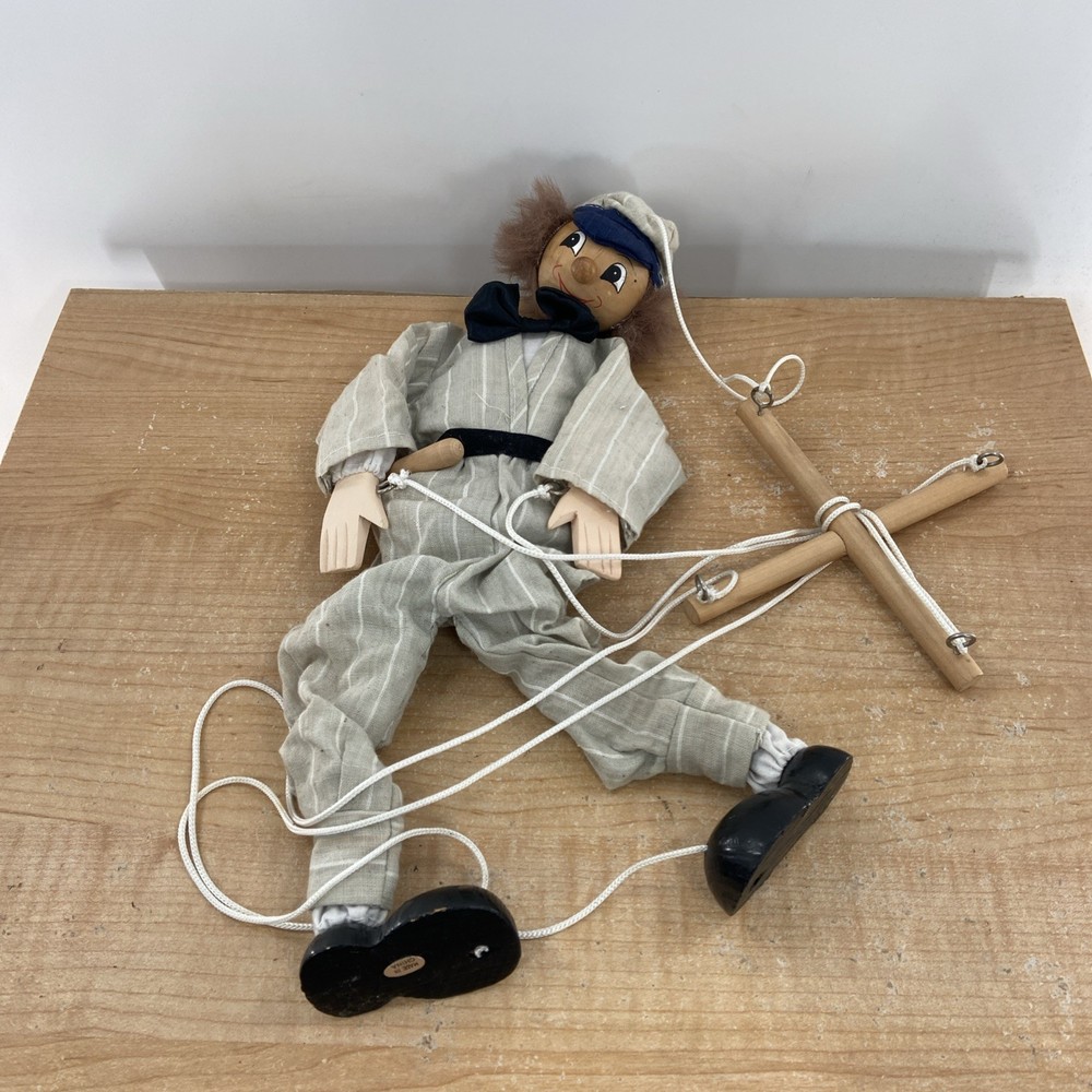 Vintage Wood Baseball Player Pull String Puppet
