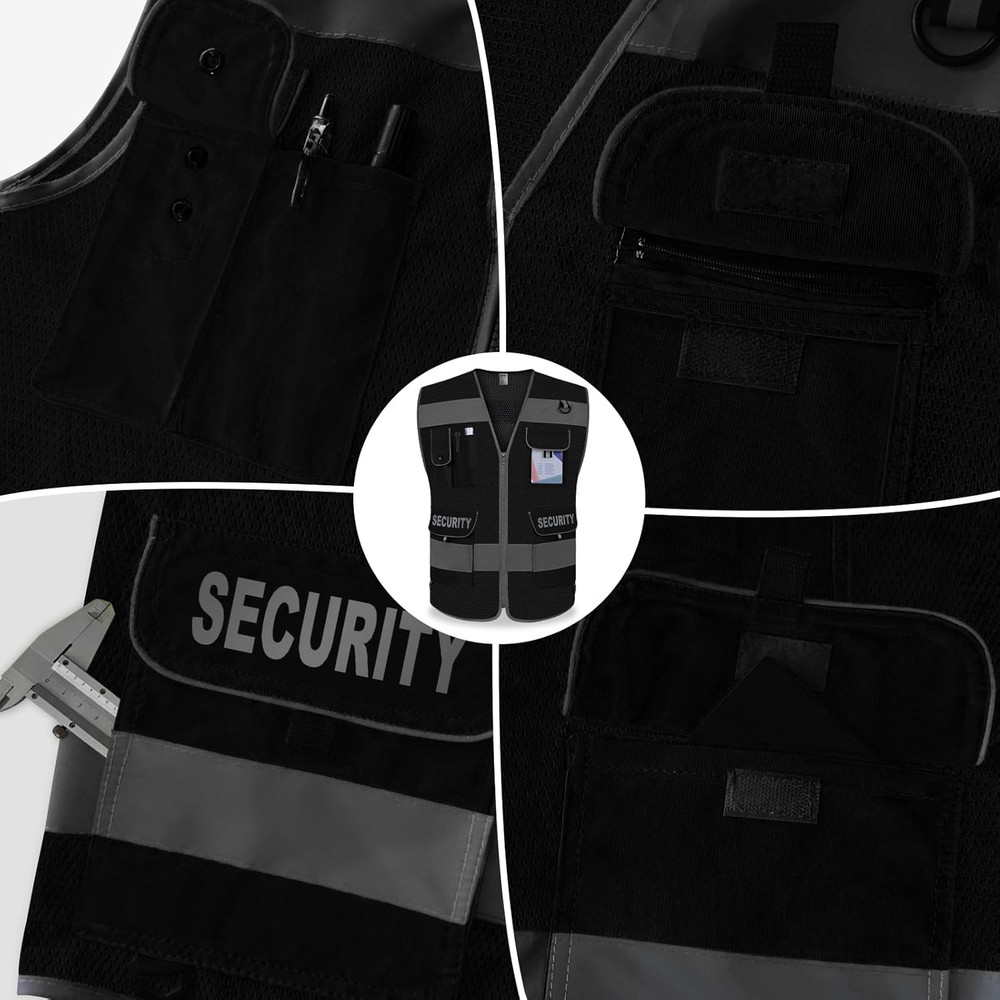 Mesh Security Vest for Security Guard 9Pockets High Visibility Reflective Safety