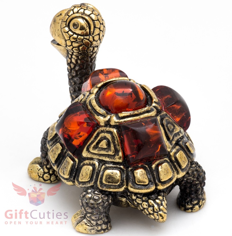 Solid Brass Amber Figurine Tortoise Turtle in amber shell talisman IronWork