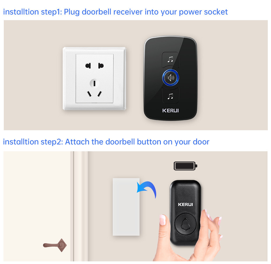 Waterproof Wireless Doorbell Adjustable Volume 2 Plugin Receiver 3 Bell Button