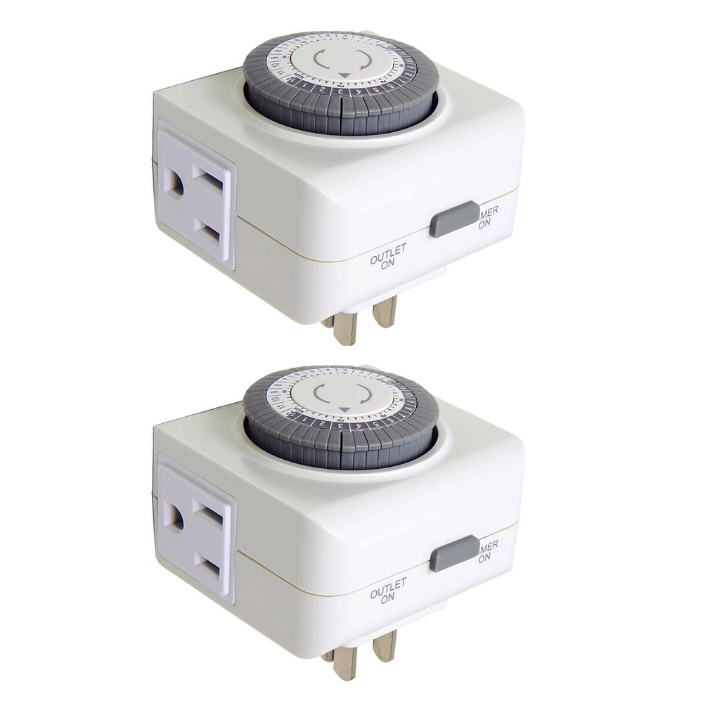 2 Pack 110-125V 3-Pin Timer Plug For Equipment Control 24-Hour Switch Device