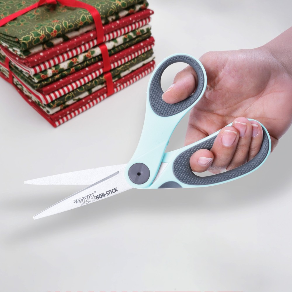 Non-Stick Titanium Crafting Scissors Bent Adjustable Glide Blue for Fabric