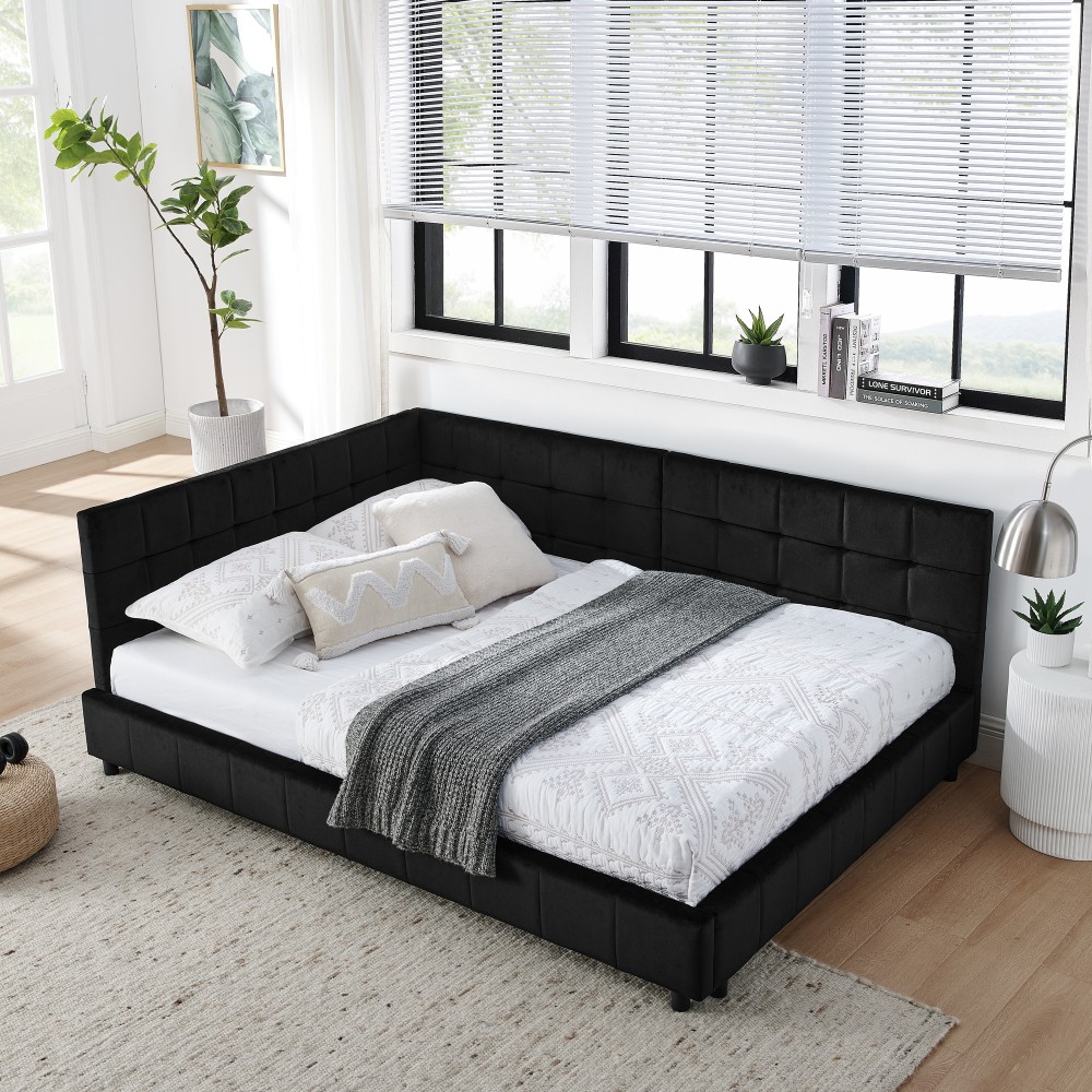 Full Size Upholstered Tufted Bed Frame, Sofa Bed Frame with Comfortable Backrest