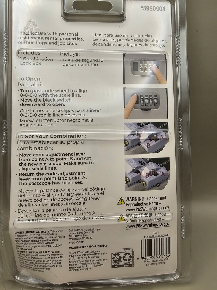 Reliabilt lock Box, Large Key Lock Box Resettable Combination Code Shackle