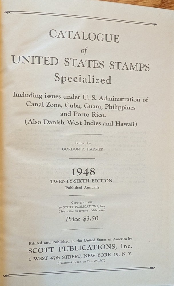 United States Stamp Catalogue Specialized HC 1948 Scott Publications