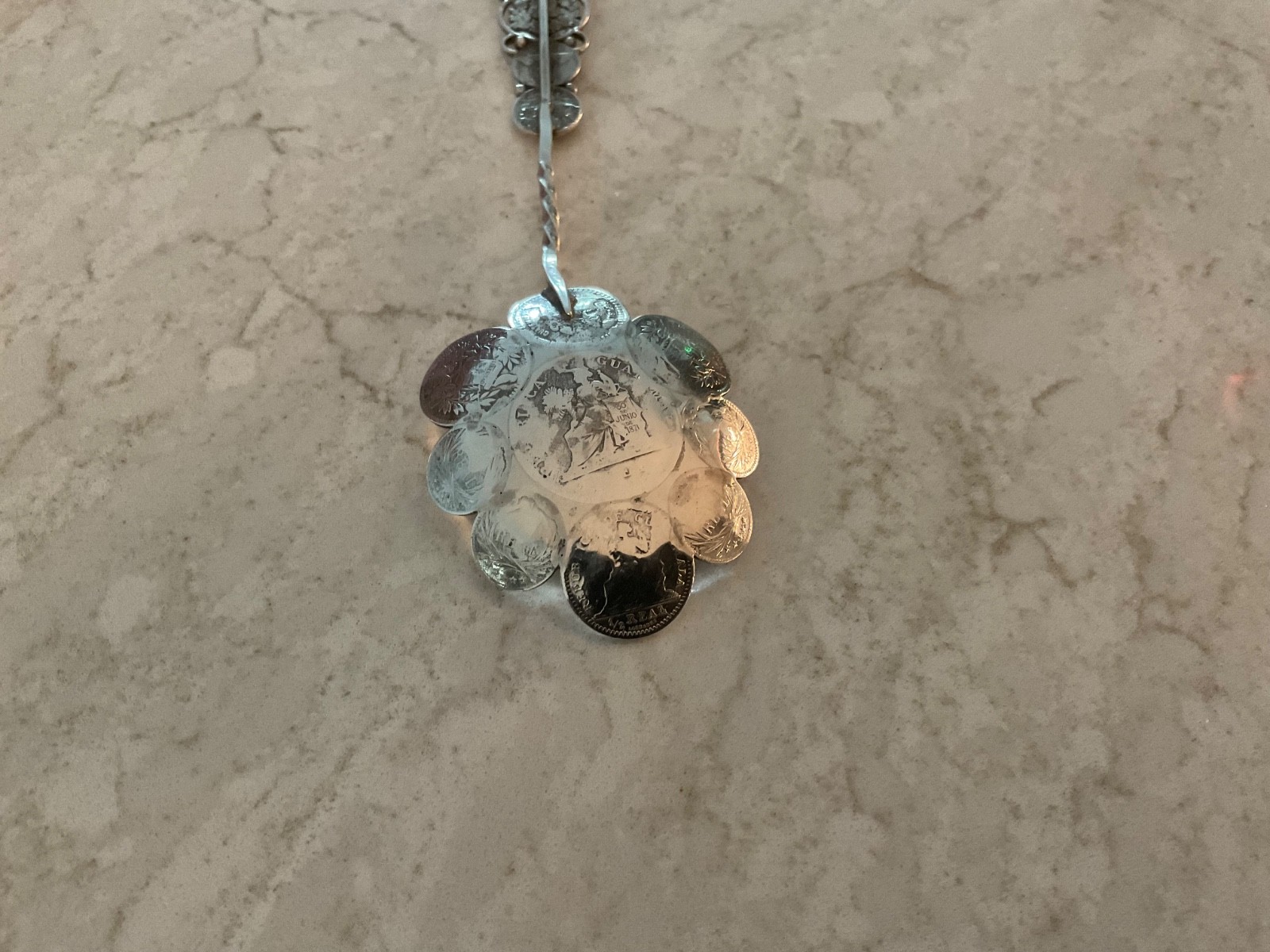RARE ONE OF A KIND ANTIQUE GUATEMALAN SILVER COINS MADE INTO A SPOON