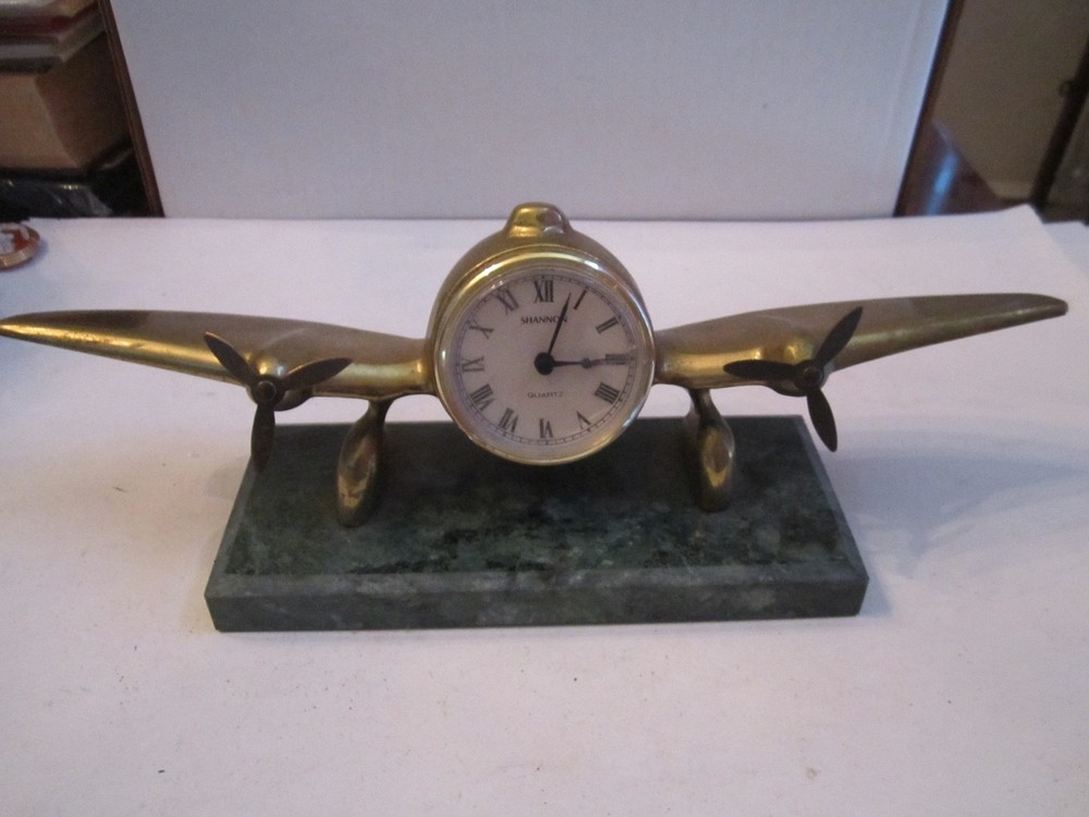 1983 SHANNON SARSAPARILLA SOLID BRASS AIRPLANE PROPELLER DESK CLOCK