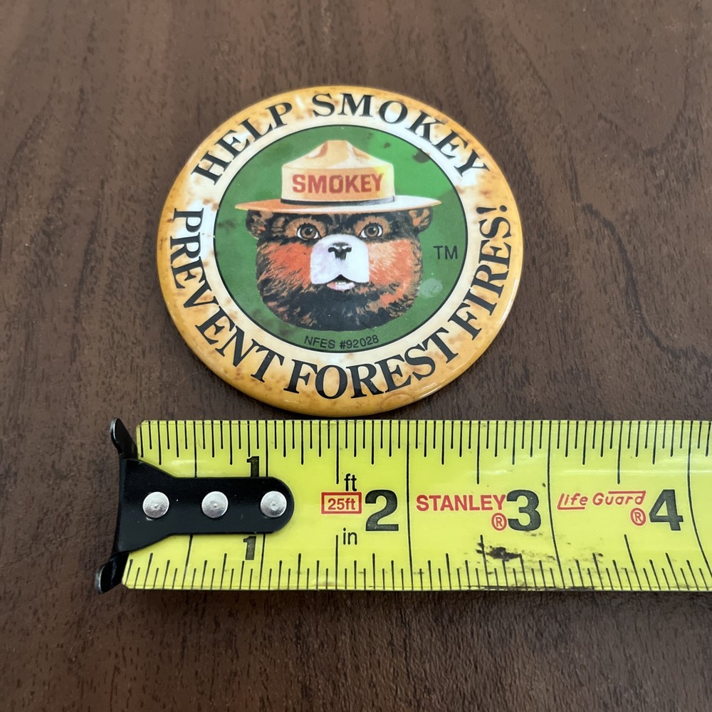 HELP SMOKEY BEAR PREVENT WILDFIRES! Fire Prevention Button Pinback Pin