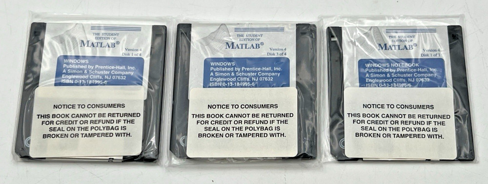 MATLAB VERSION 4 MICROSOFT WINDOWS, OPEN BOX, SEALED 3.5" FLOPPY DISC PACKETS