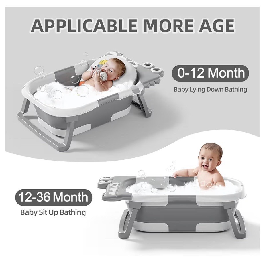 Collapsible Baby Bath Tub with Soft Cushion& Real-Time Thermometer,0-36 Months