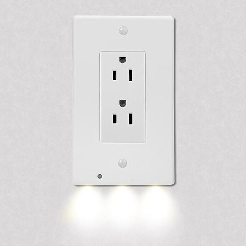 6 Pack Outlet Cover Built-In LED Night Light Bulbs Wall Plate SQUARED Receptacle