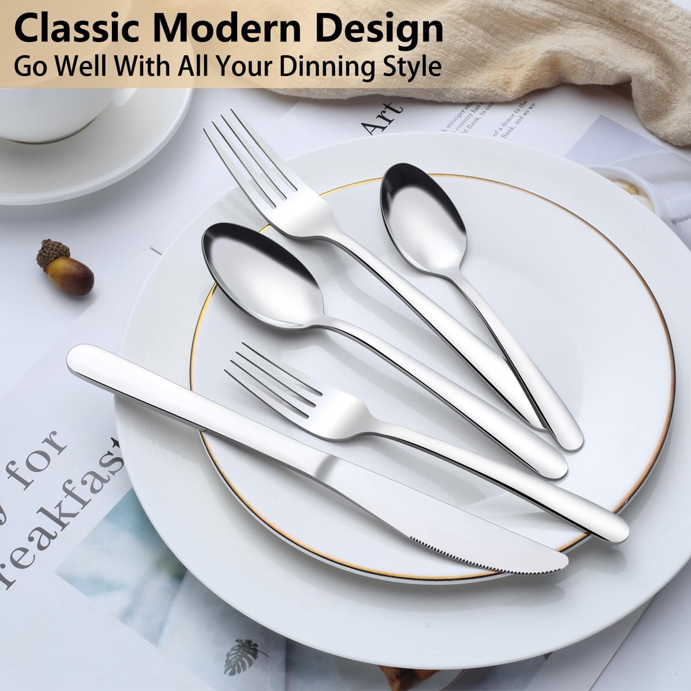 40-Pcs Silverware Set for 8, Premium Stainless Steel Flatware Set, Include Fo...
