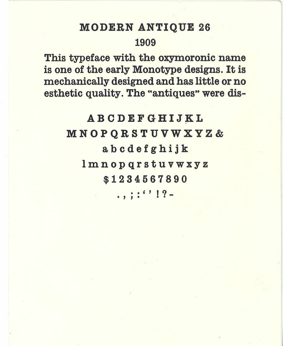 New Letterpress Type - 12 point Modern Antique
