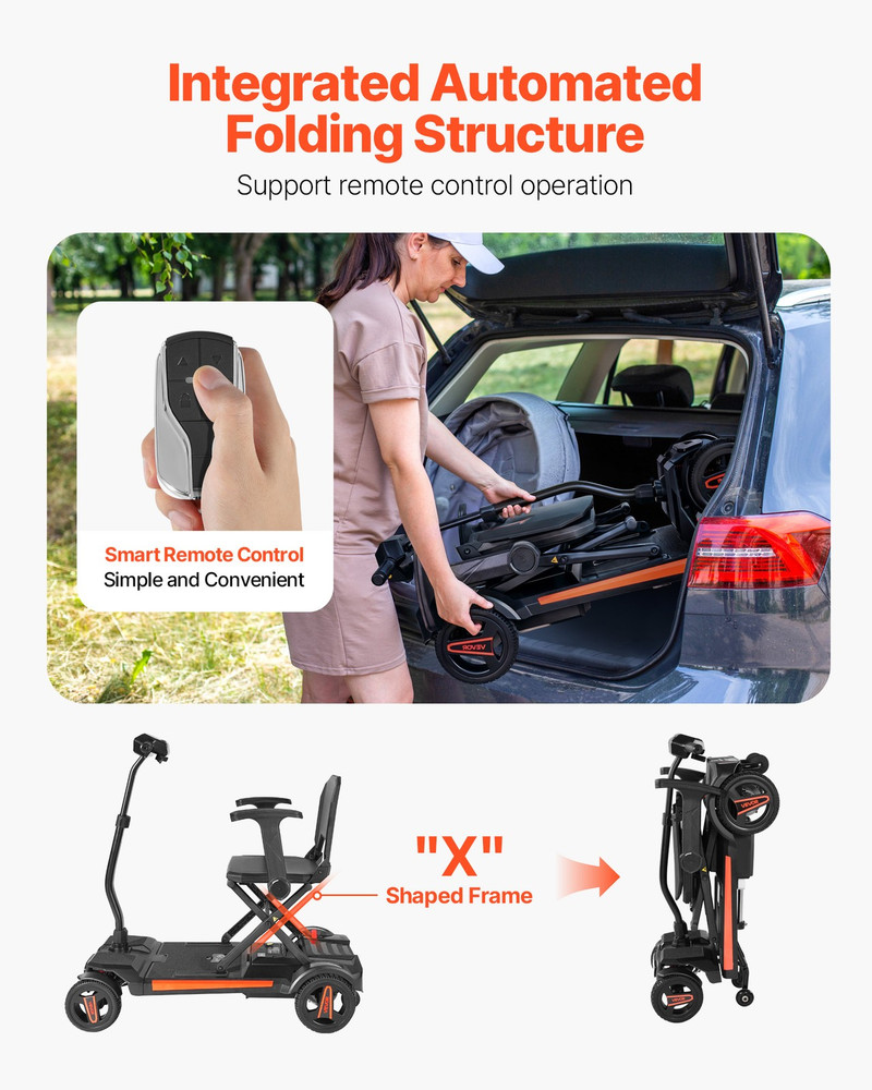 4-Wheel Electric Mobility Scooter Auto Folding Scooter with Remote Control