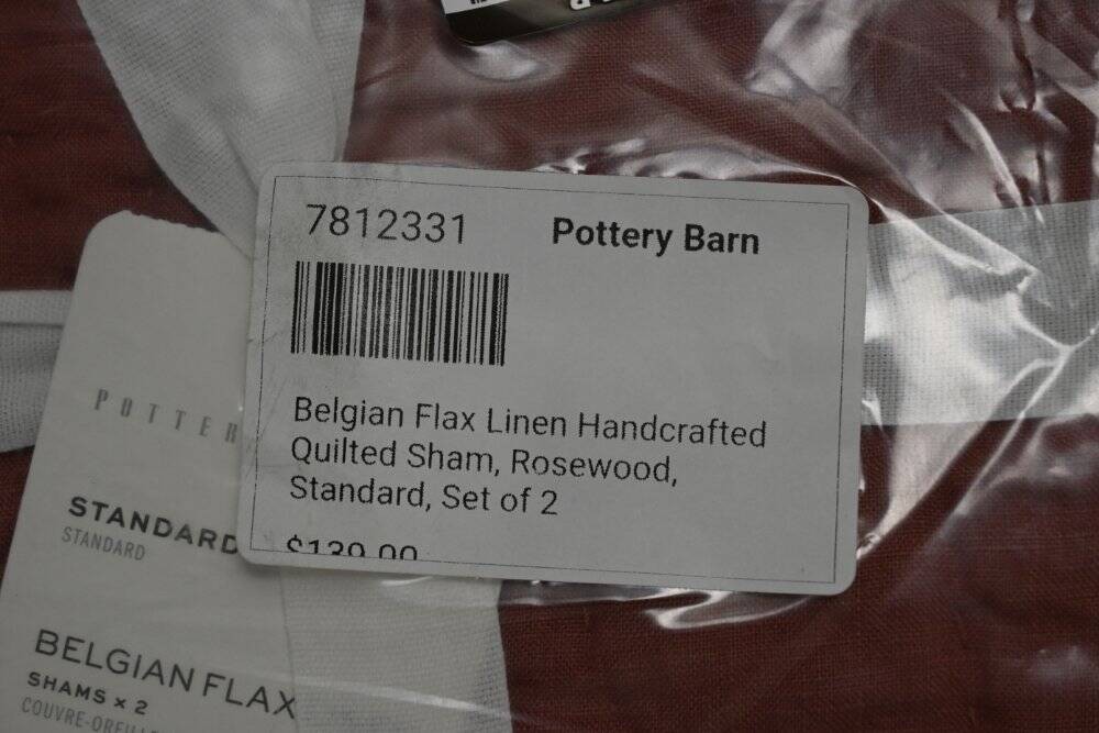 Pottery Barn Belgian Flax Linen Handcrafted Quilt, Twin & 2 Shams Rosewood NWT