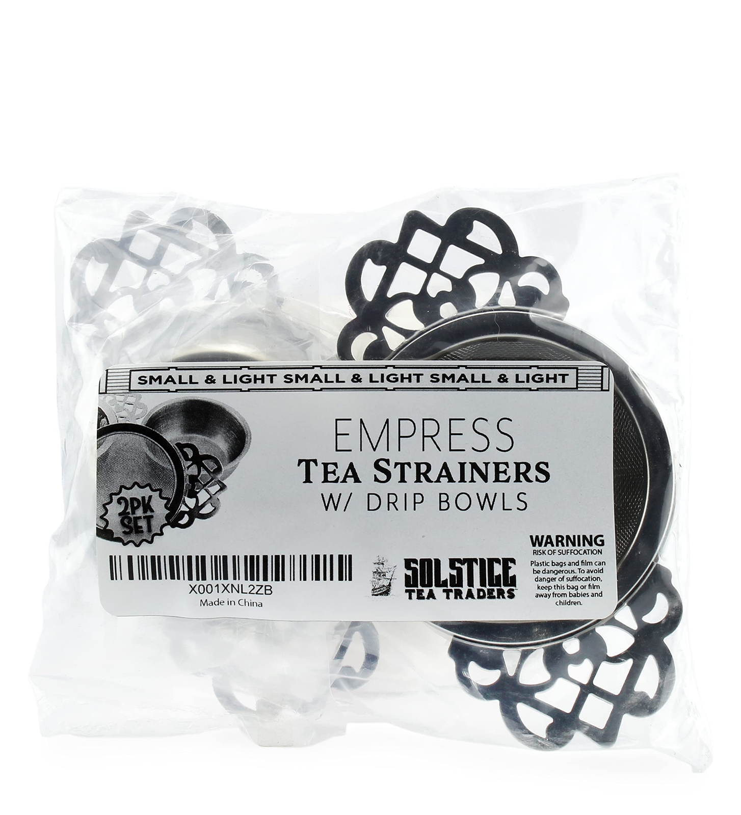 Empress Tea Strainers with Drip Bowls, 2pk Stainless Steel for Loose Leaf Tea
