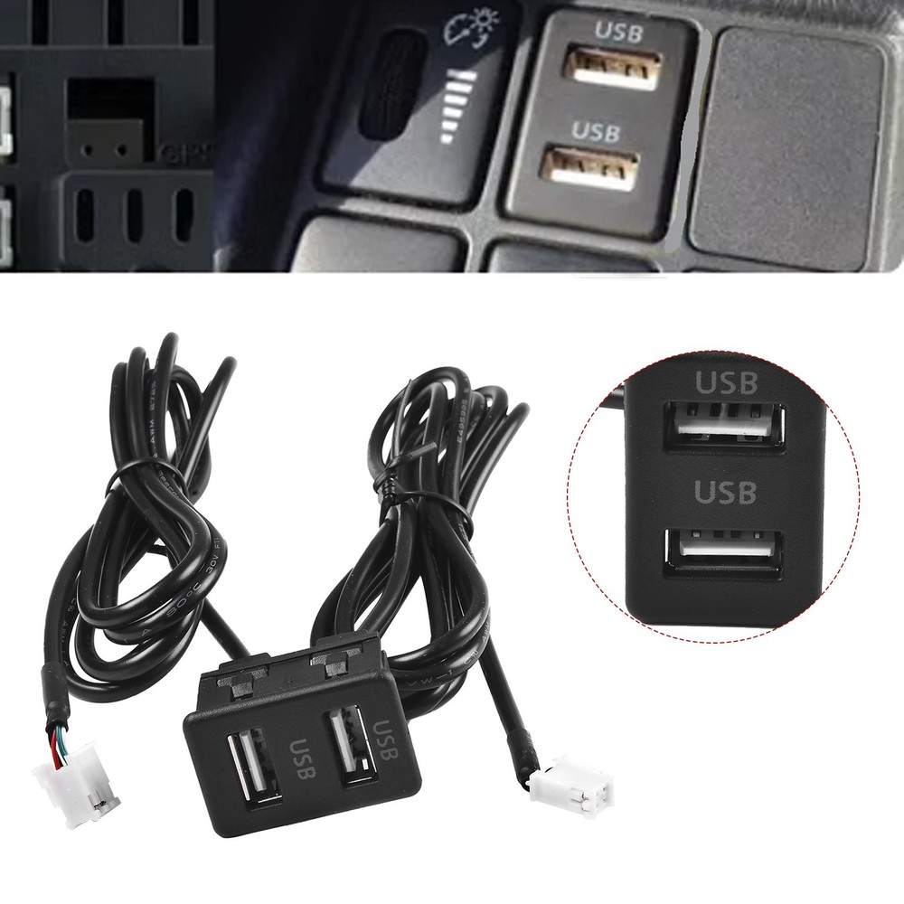 Dashboard Dual USB Port Extender Panel Interface with 145cm Cable for Car