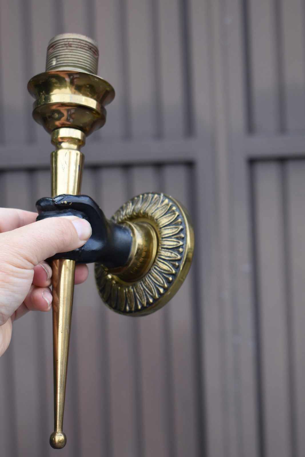 PAIR hollywood regency Bronze hand wall lights sconces maison charles 70s