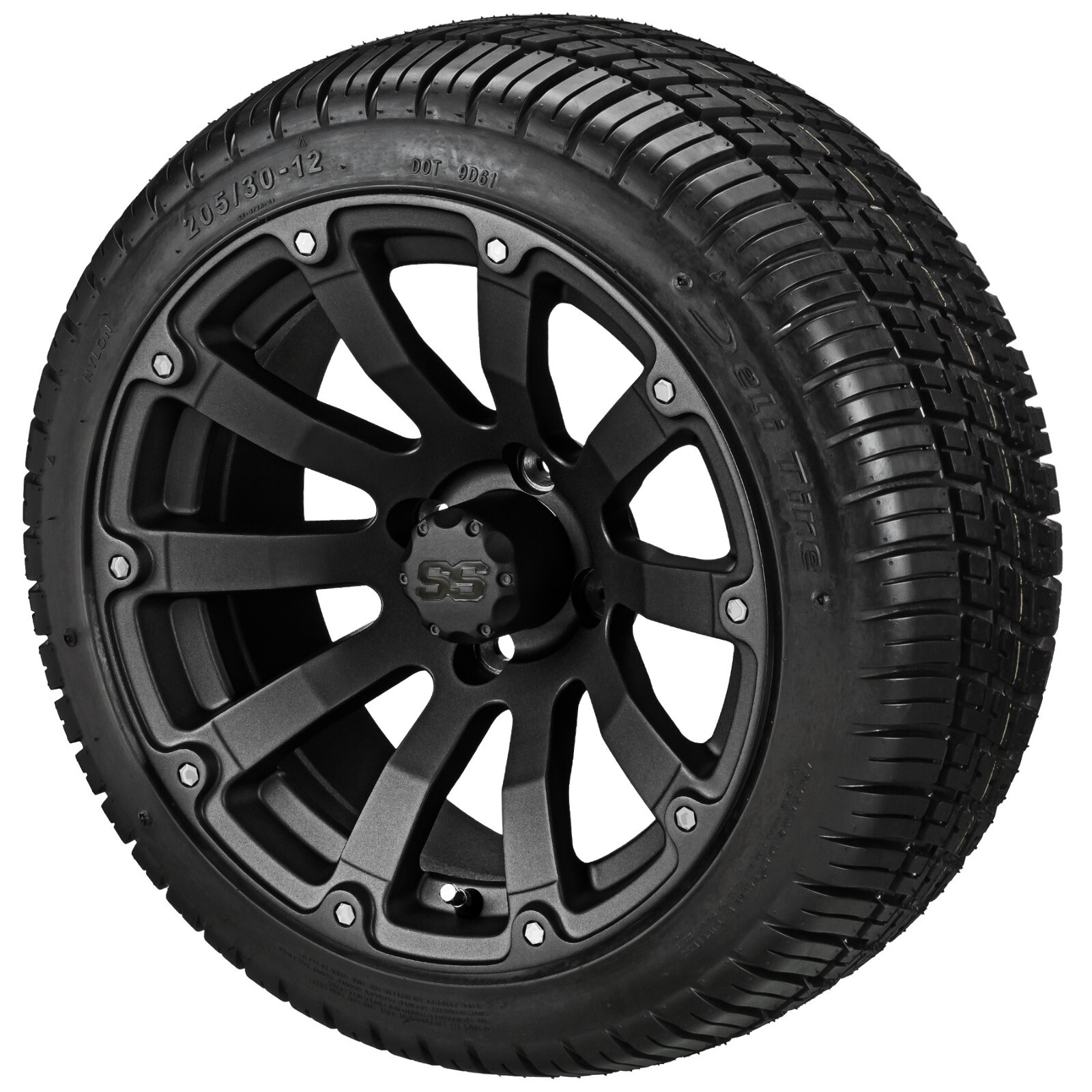 (4) Golf Cart 205/30-12 Tires on 12x7 Matte Black Beast Wheels