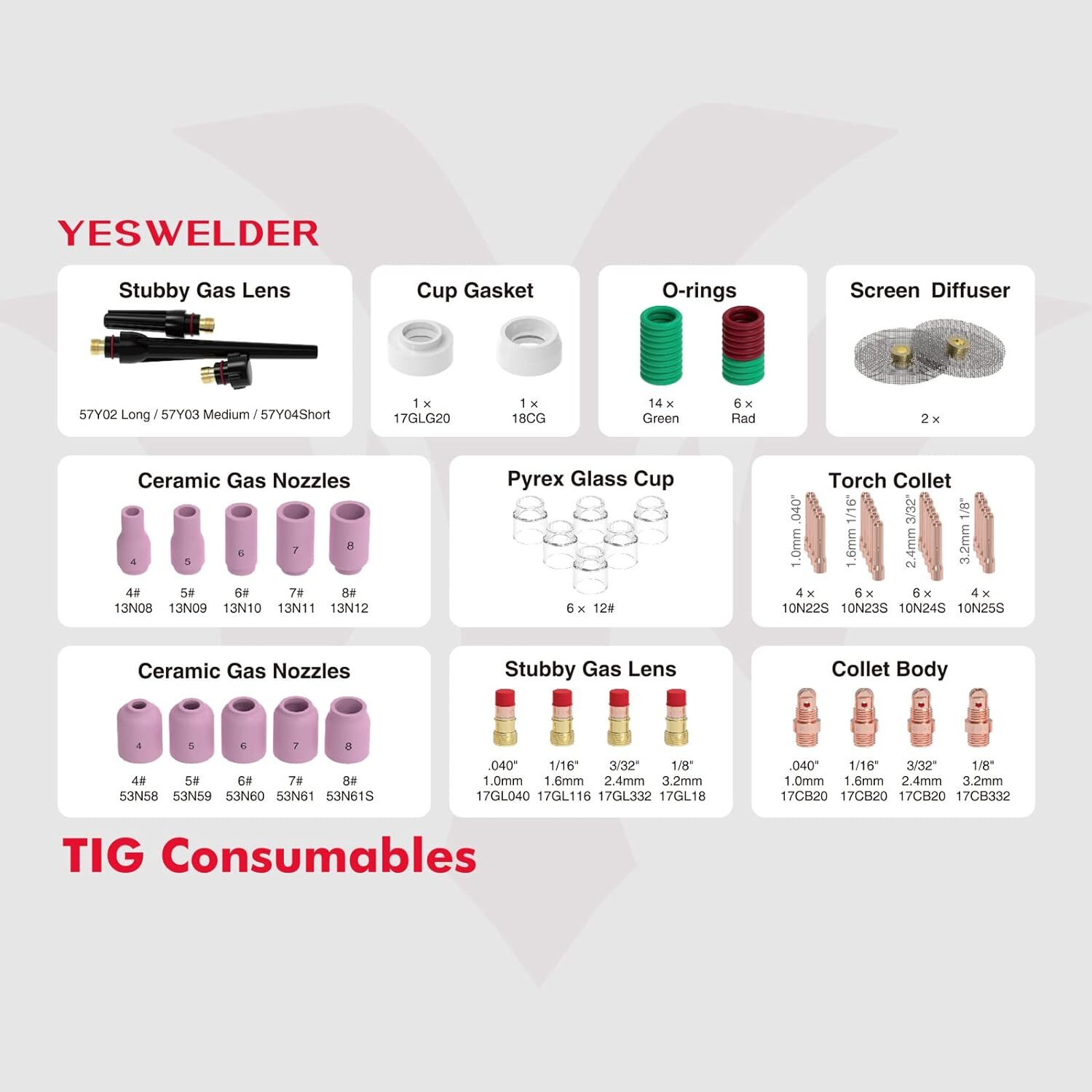 71Pcs TIG Welding Torch Stubby Gas Lens #12 Pyrex Glass Cup Kit For WP-17/18/26