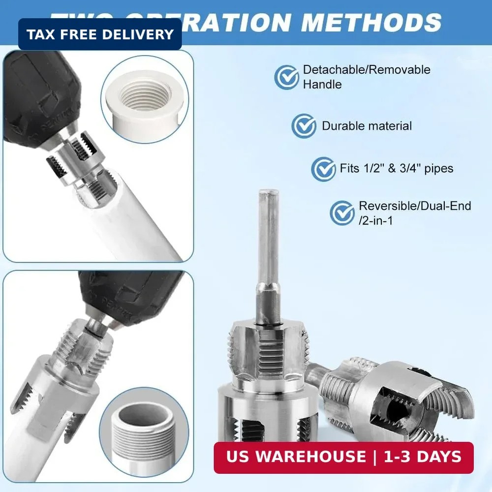 Pipe Threading Tool for Internal & External Threads, 2pcs Dual End 1/2" NPT & 3/