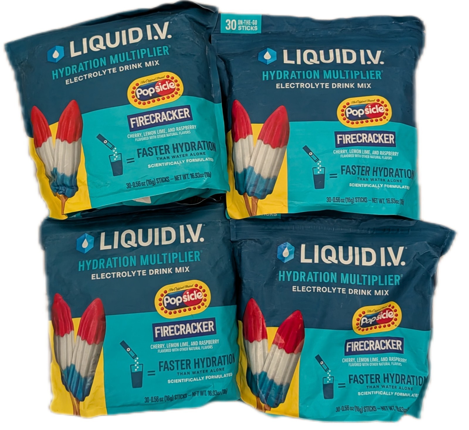 4 pk Liquid IV Firecracker Popsicle Hydration Multiplier Electrolytes 30 Ct each