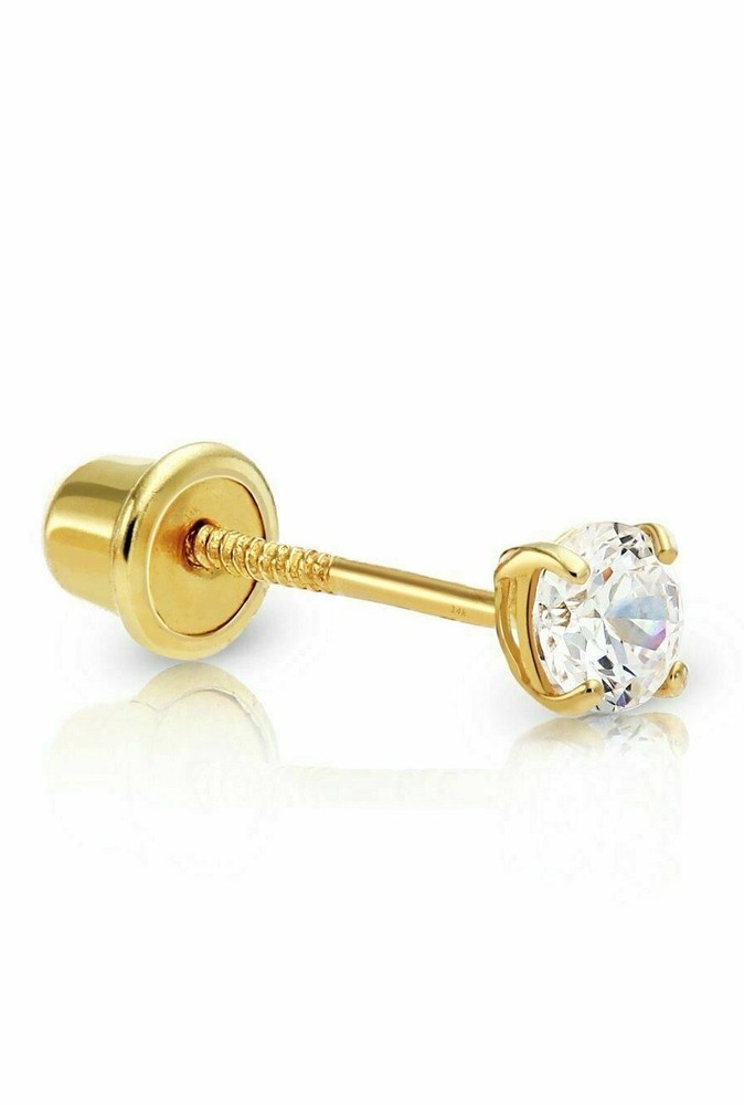 1 Genuine Diamond Tiny Stud Screw Back Earring in 14k Solid Yellow gold